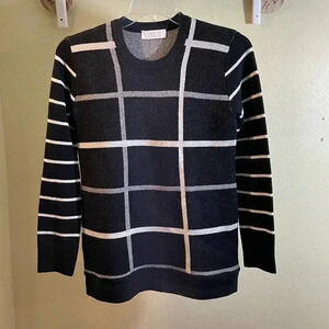 Women’s Black Merino Wool Lurex Windowpane Sweater Tunic Grace Sz S (1)